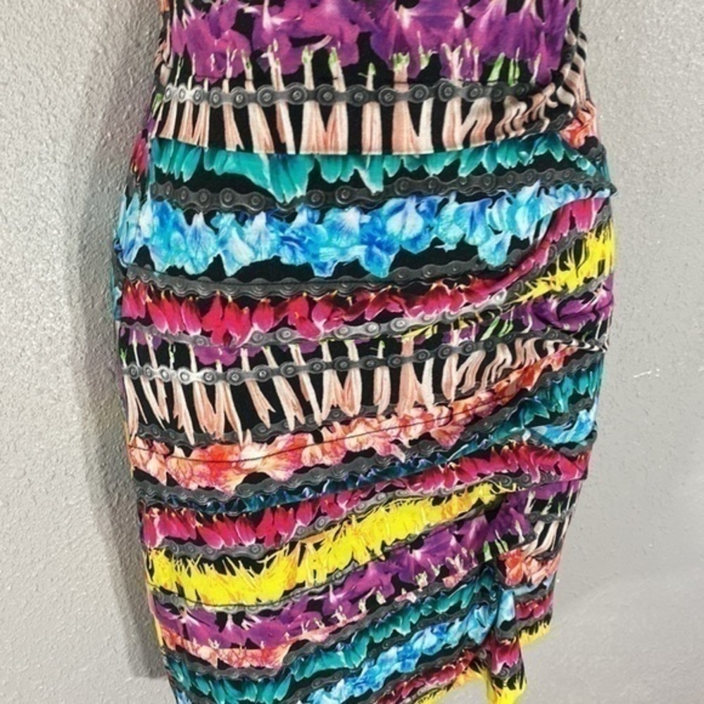 Nicole Miller Artier floral bike chain stripe bodycon dress O6 - Picture 6 of 13